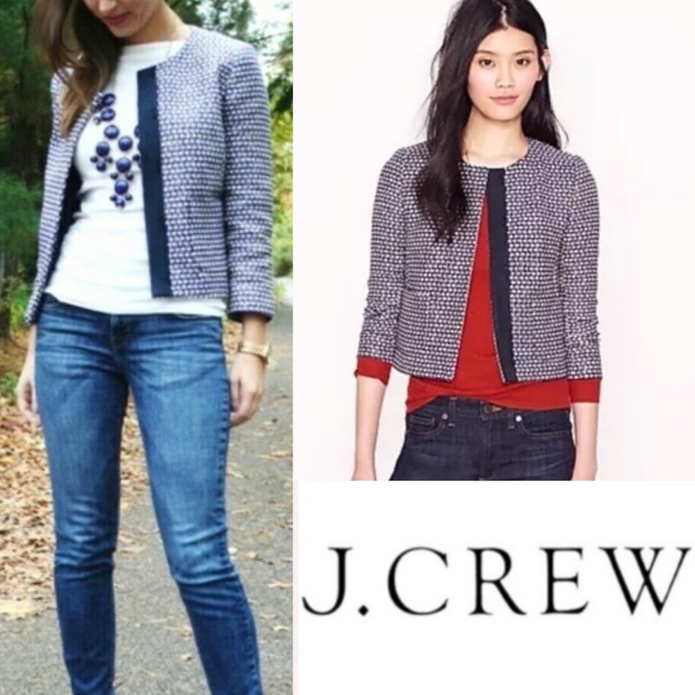J. Crew Navy Metallic Tweed Cropped Blazer sz 2